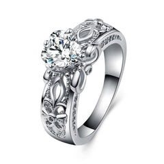 cubic zirconia & Silver-Plated Fleur-de-Lis Heart Ring - streetregion