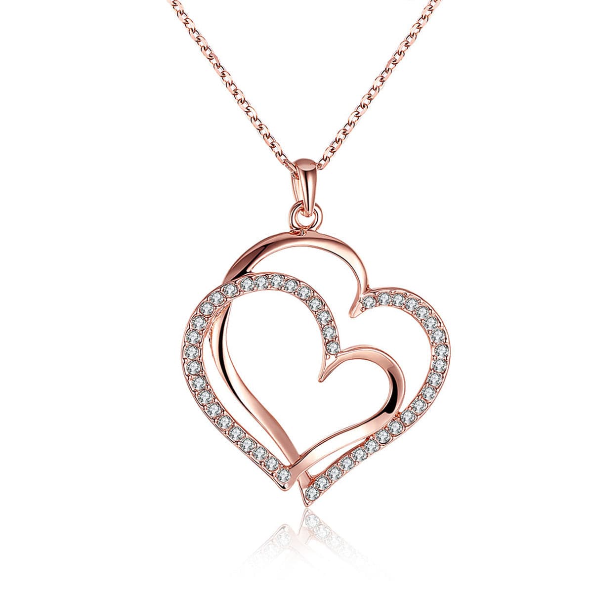 Crystal & 18k Rose Gold-Plated Double-Heart Pendant Necklace - streetregion