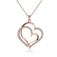 Crystal & 18k Rose Gold-Plated Double-Heart Pendant Necklace - streetregion