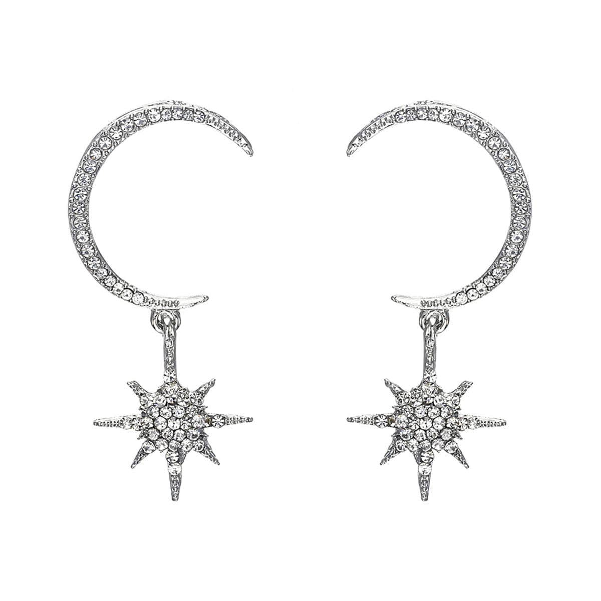 cubic zirconia & Silver-Plated Linking Moon & Star Drop Earrings - streetregion
