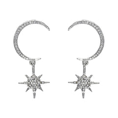 cubic zirconia & Silver-Plated Linking Moon & Star Drop Earrings - streetregion