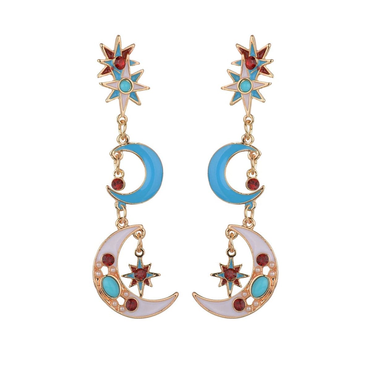 Crystal & Imitation Pearl Moon Drop Earrings - streetregion