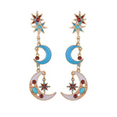 Crystal & Imitation Pearl Moon Drop Earrings - streetregion