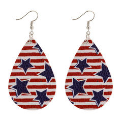 White & Red Polystyrene Starry Stripes Teardrop Drop Earrings