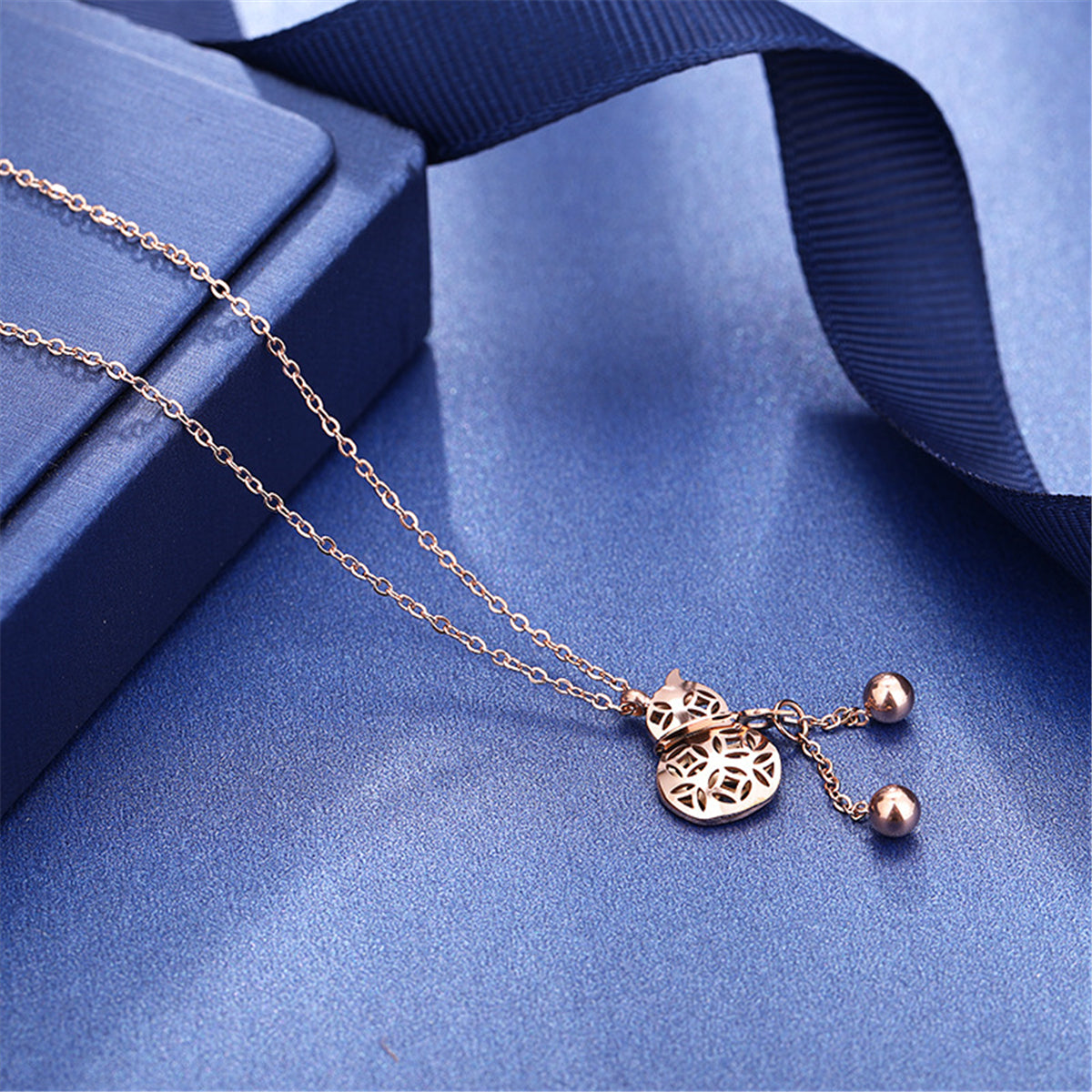 18K Rose Gold-Plated Gourd Pendant Necklace, rose gold pendant necklace for women, dainty minimalist design, styled look