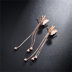 18k Rose Gold-Plated Butterfly Bead Drop Earrings - streetregion