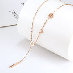18K Rose Gold-Plated 'Love' Lariat Necklace