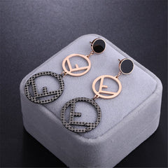 Black & 18K Rose Gold-Plated 'F' Openwork Drop Earrings