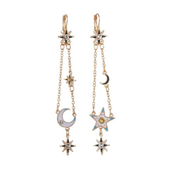 cubic zirconia & 18k Gold-Plated Moon & Star Drop Earrings - streetregion