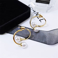 Pearl & 18K Gold-Plated Ring Drop Earrings