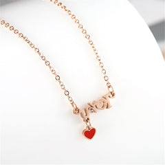 Cubic Zirconia & 18K Rose Gold-Plated 'I Love You' Necklace