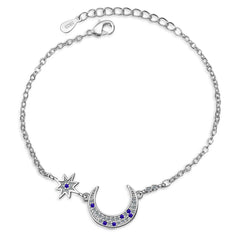Blue Crystal & Silver-Plated Star & Crescent Moon Bracelet - streetregion