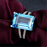 Blue & White Crystal Split-Gallery Emerald-Cut Ring - streetregion