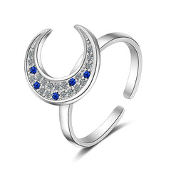 cubic zirconia & Silver-Plated Crescent Moon Ring - streetregion