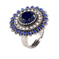 Navy & White Cubic Zirconia Sunflower Club Ring