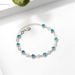 Blue Crystal & Silver-Plated Star Station Bracelet - streetregion
