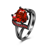 Red cubic zirconia & Gunmetal Heart Ring - streetregion
