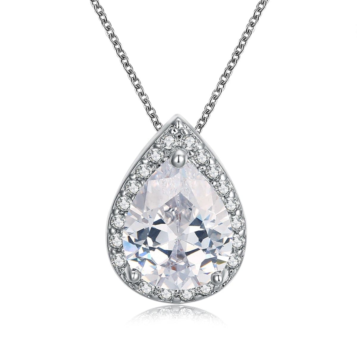 Cubic Zirconia & Platinum-Plated Teardrop Pendant Necklace - streetregion