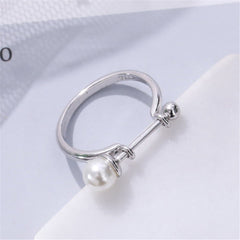 Pearl & Silver-Plated Staff Adjustable Ring