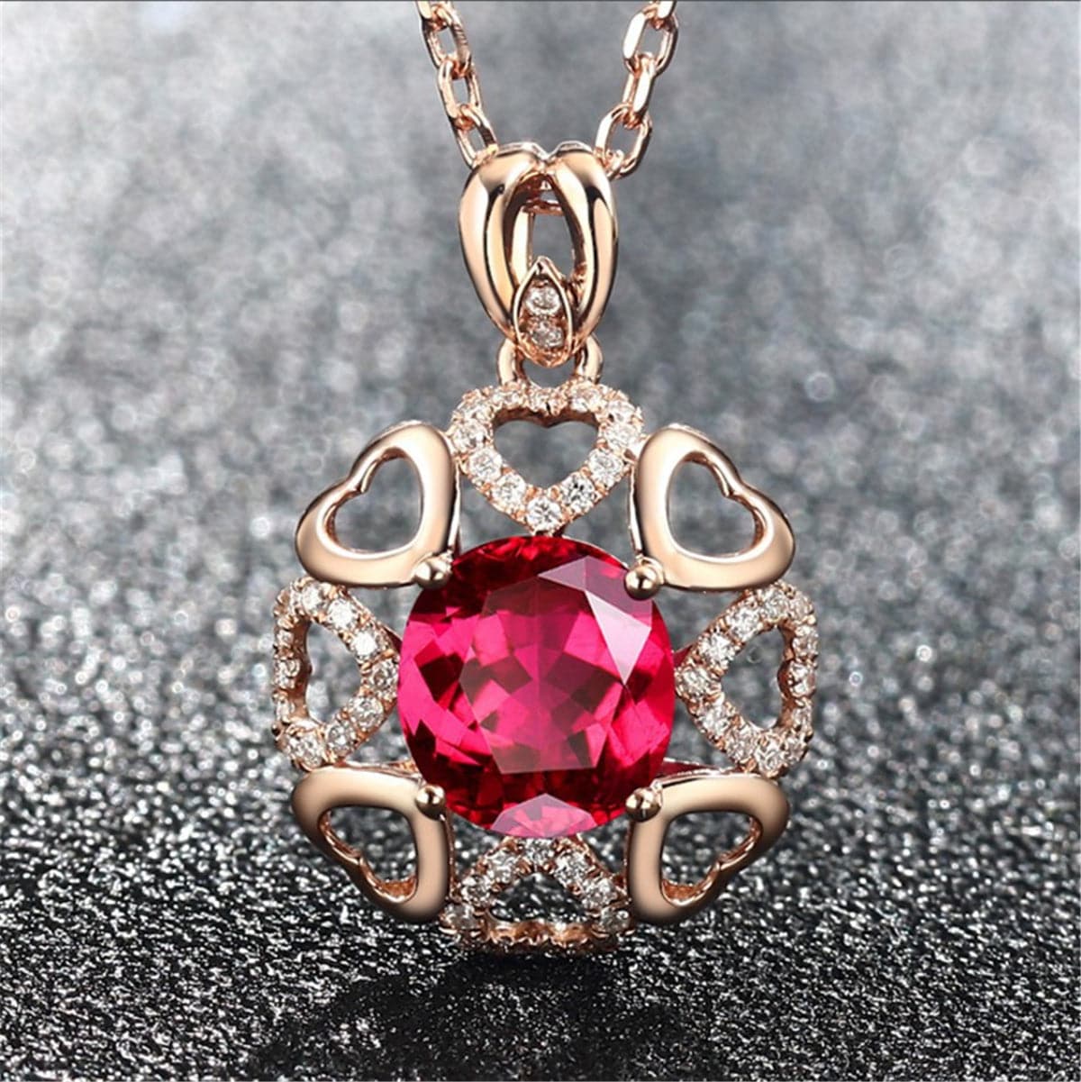 Red Crystal & cubic zirconia Heart Pendant Necklace - streetregion