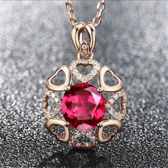Red Crystal & cubic zirconia Heart Pendant Necklace - streetregion