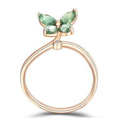 Green Crystal & 18k Rose Gold-Plated Butterfly Promise Ring - streetregion