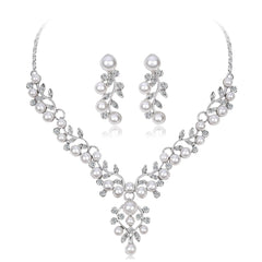 Cubic Zirconia & Pearl Cluster Rattan Drop Earrings & Statement Necklace