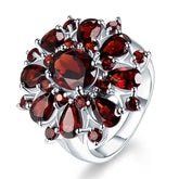 Red Crystal & Silver-Plated Floral Cocktail Ring