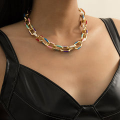 Blue Enamel & 18K Gold-Plated Cable Chain Choker Necklace