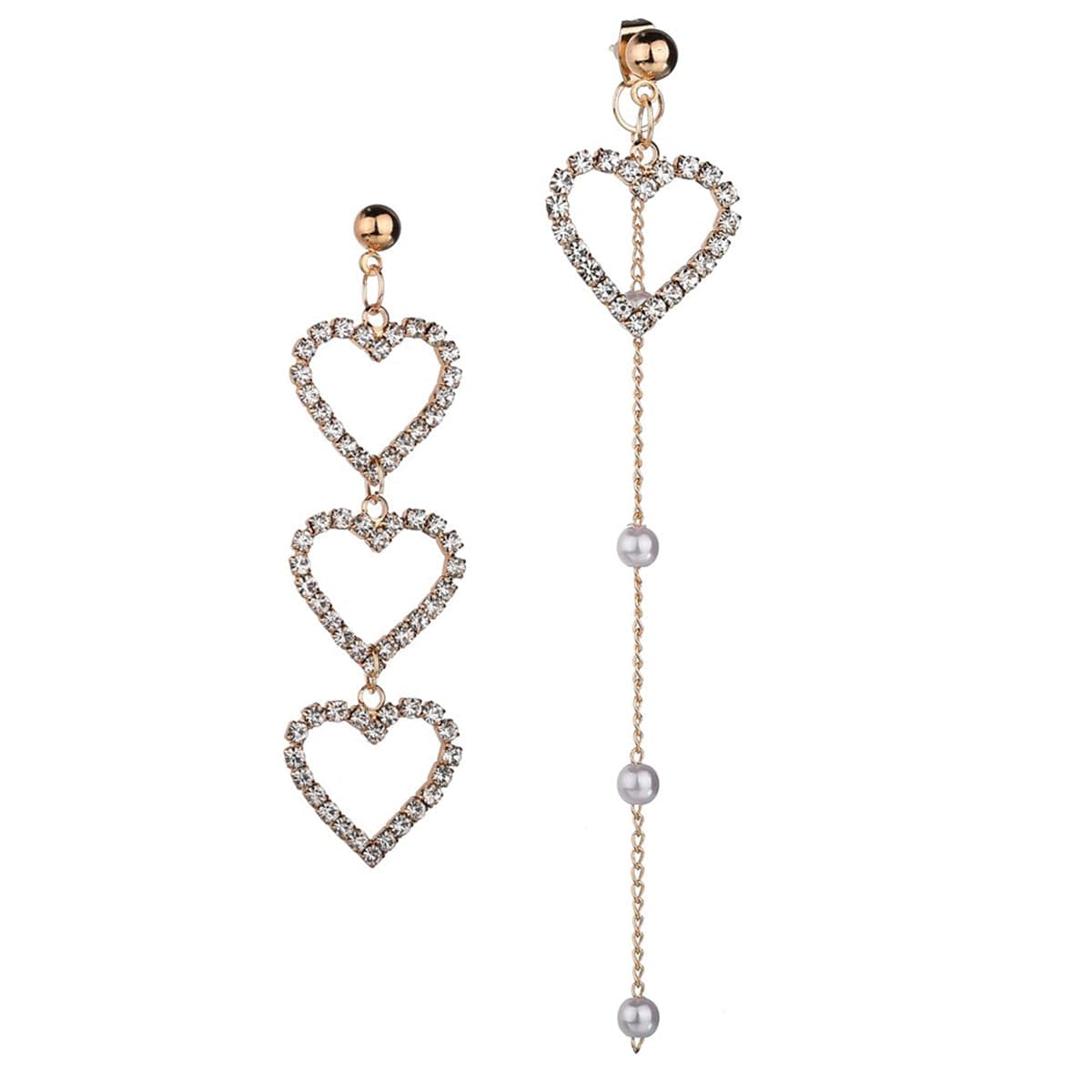 cubic zirconia & 18k Gold-Plated Asymmetry Hollow Heart Drop Earrings - streetregion