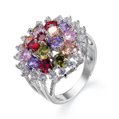 Jewel-Tone Cubic Zirconia & Platinum-Plated Sunflower Ring - streetregion