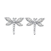 Crystal & Silver-Plated Dragonfly Stud Earrings
