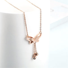 Cubic Zirconia & 18K Rose Gold-Plated Butterfly Tassel Pendant Necklace