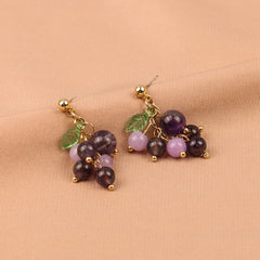 Purple & 18K Gold-Plated Grape Bunch Drop Earrings