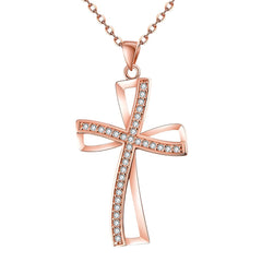 cubic zirconia & Rose Goldtone Cross Pendant Necklace - streetregion