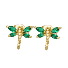 Green Crystal & 18K Gold-Plated Dragonfly Stud Earrings