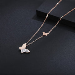 Cubic Zirconia & 18K Rose Gold-Plated Butterfly Pendant Necklace