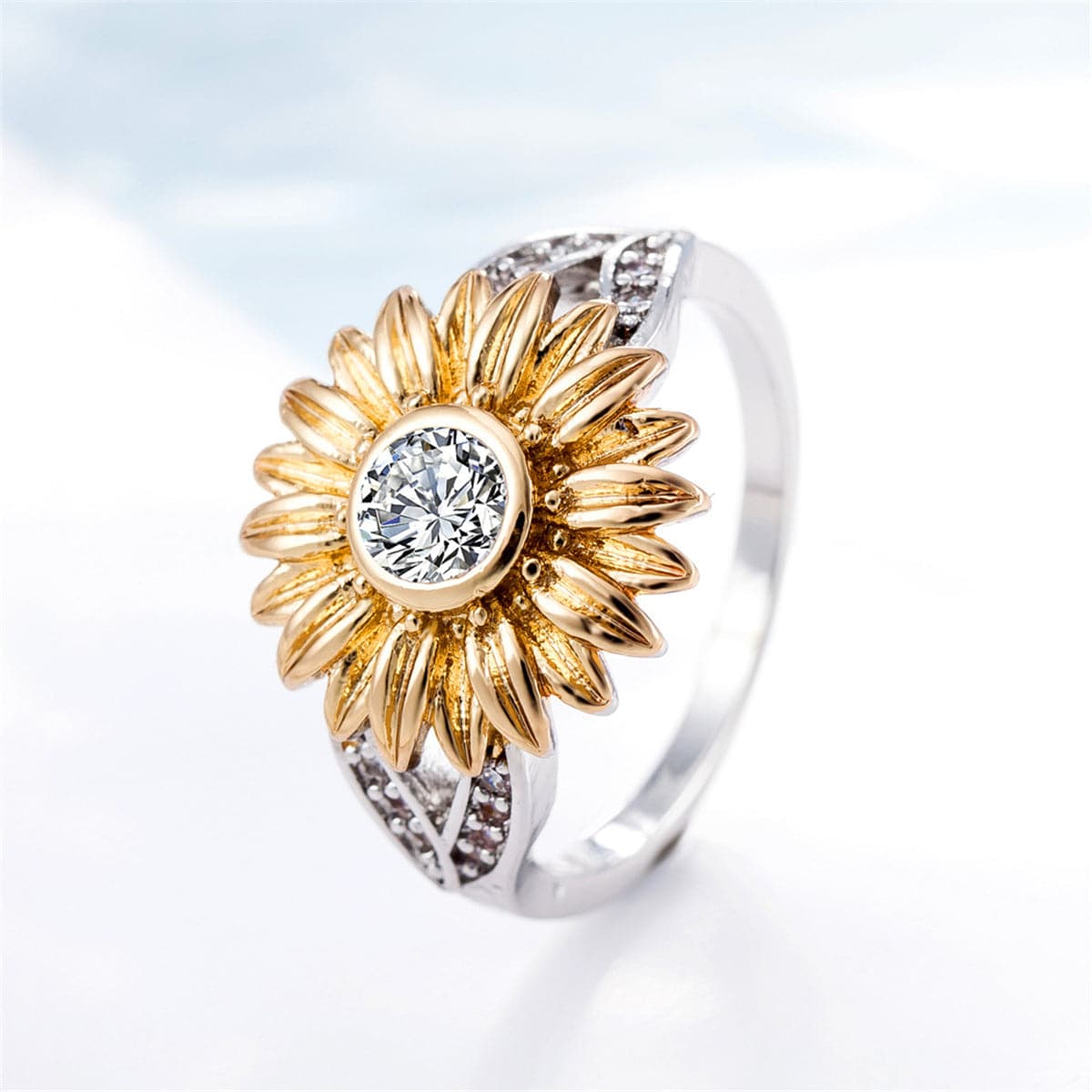 cubic zirconia & Two-Tone Sunflower Band Ring - streetregion