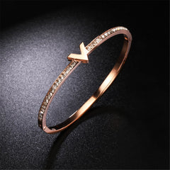cubic zirconia & 18k Rose Gold-Plated 'V' Bangle - streetregion