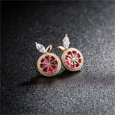 Red Crystal & Cubic Zirconia Orange Slice Stud Earrings