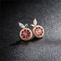 Red Crystal & Cubic Zirconia Orange Slice Stud Earrings