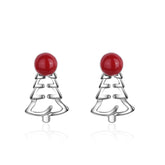 Red Pearl & Silver-Plated Tree Stud Earrings