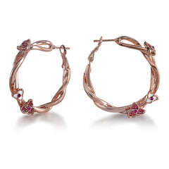 Crystal & 18k Rose Gold-Plated Floral Hoop Earrings - streetregion