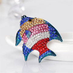 Blue & Pink Cubic Zirconia & Silver-Plated Fish Brooch