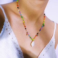 Jewel-Tone Howlite & Shell 18K Gold-Plated Star Station Necklace