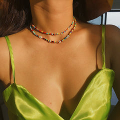 Jewel-Tone Howlite & 18K Gold-Plated 'Love' Beaded Layered Choker Necklace