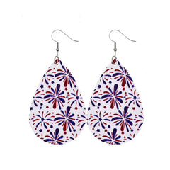 White & Blue Polystyrene Fireworks Teardrop Drop Earrings