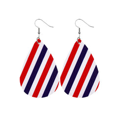 Red & Blue Polystyrene Stripe Teardrop Drop Earrings