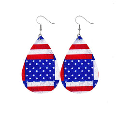 Blue & Red Polystyrene Stars & Stripes Teardrop Drop Earrings