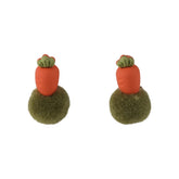 Green Pom-Pom & Silver-Plated Carrot Ball Stud Earrings